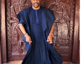 Dark Blue Agbada short sleeves, Agbada for men, African Agbada, African wedding suit, traditional wedding suit, Groomsmen suit, Grooms suit