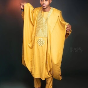 Gold Agbada for Wedding, African wedding suit, Groomsmen suit, Grooms wedding suit, Dashiki, Agbada for men, traditional wedding suit