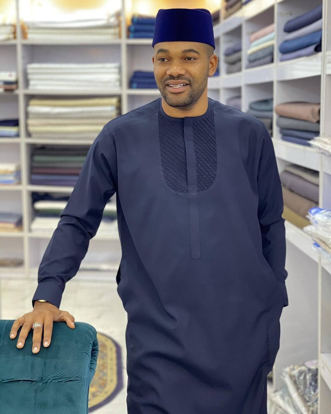 Navy Blue Senator Wear, African Wedding Suit, Groomsmen Suit