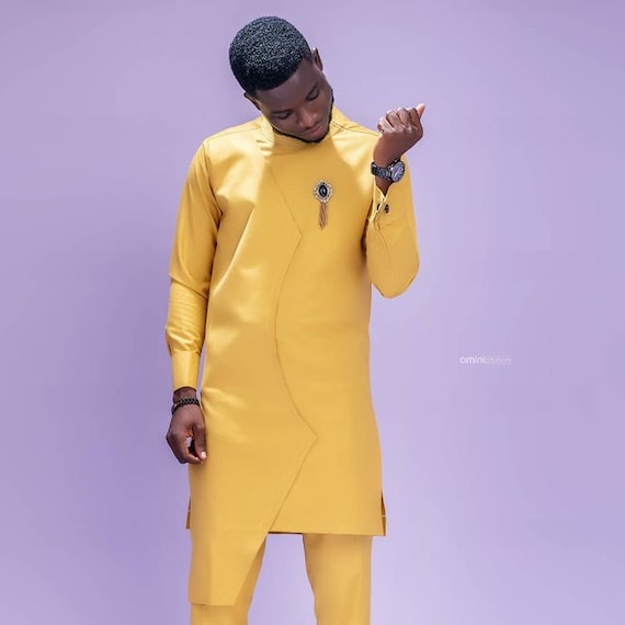 Honneur Habit Garcon Pour Mariage Vêtements Africains Jaunes