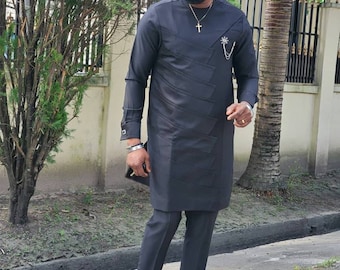 Black wedding suit, Groomsmen suit, Grooms wedding suit, African wedding suit, senator wear, Dashiki, Men's kaftan, traditional men's wear