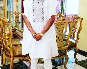 African Wedding suit - White Agbada - White wedding suit - traditional wedding suit- men's Agbada- Men's clothing - Men's kaftan- Agbada