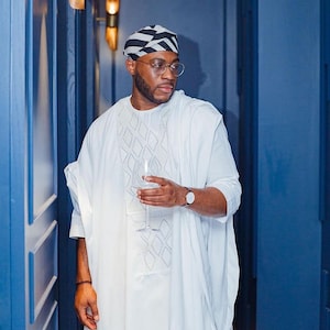 White Wedding Agbada for men, African Agbada, African wedding suit, Groomsmen suit, Grooms wedding suit, Dashiki, Men&#39;s clothing, Dashiki