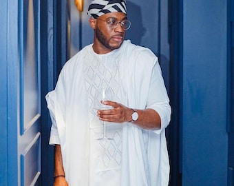 Agbada de boda blanca para hombres, Agbada africana, traje de boda africano, traje de novio, traje de boda de novios, Dashiki, ropa de hombre, Dashiki