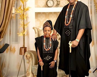 Black AGBADA, Kabyessi, Like father Like son, Groomsmen suit, Groom's suit, African men's attire, Traditional wedding suit, Agbada for men