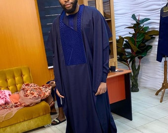 Navy blue Agbada, Agbada for men, African Agbada, men's clothing, Groomsmen suit, Grooms wedding suit, traditional wedding suit