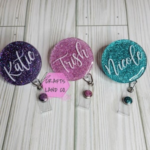 Glitter Badge Reel with Name - Personalized ID Holder
