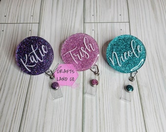 Glitter Badge Reel with Name - Personalized ID Holder