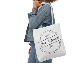 Canvas Grocery Day Tote Bag, Shopping Bag, Grocery Tote, Funny Canvas Bag with Colored Straps 2 sizes