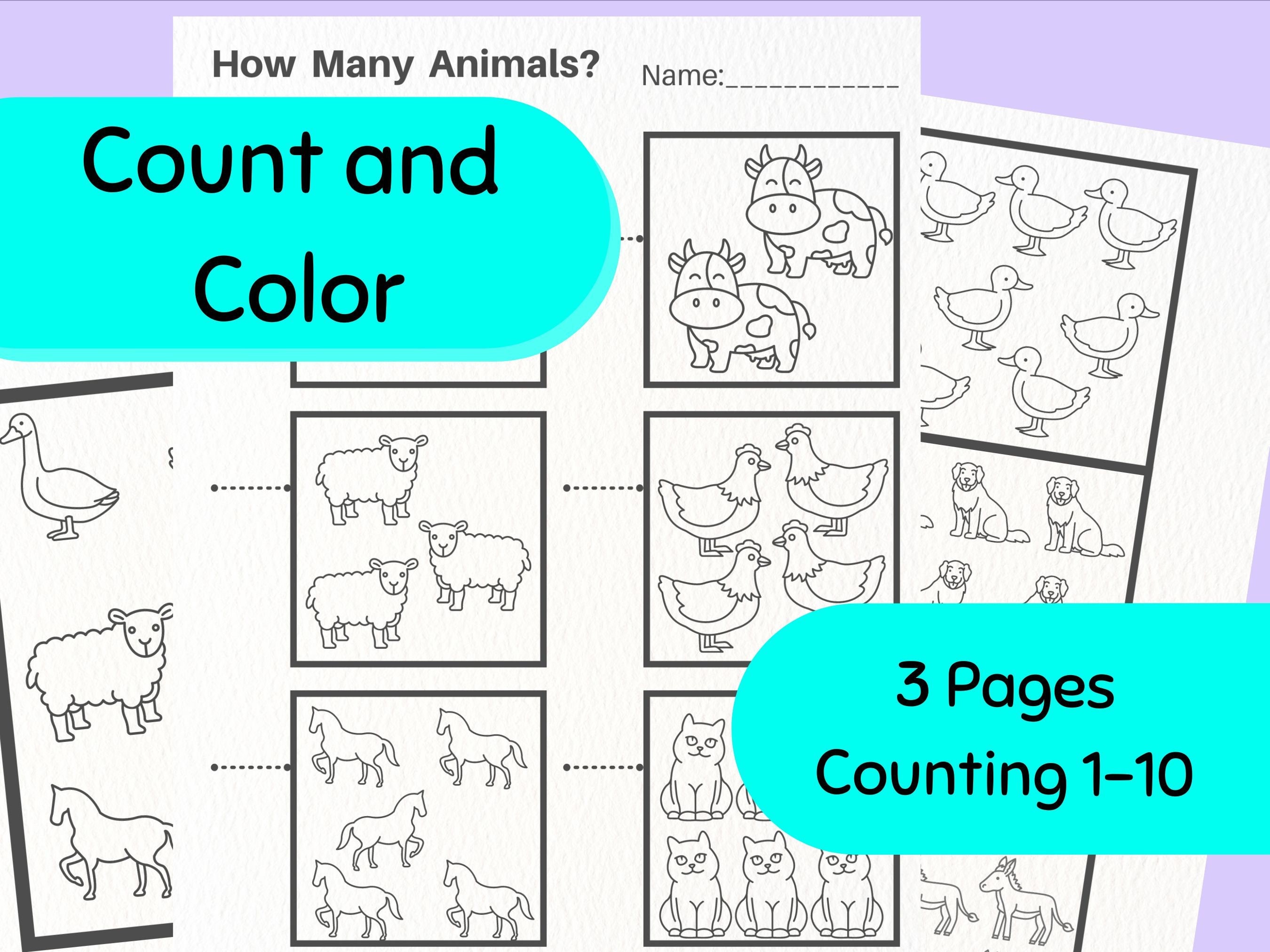 Printable Count and Color Numbers Sheet, Coloring Pages, Barn/farm