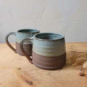 Set of 2 Soup Mugs, Cappachino Latte - Handmade Raw Stoneware/Comet Blue Glaze 20oz