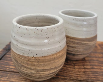 Set of 2 Wine or Whiskey Cups, Handmade Marbled Stoneware/White Glaze