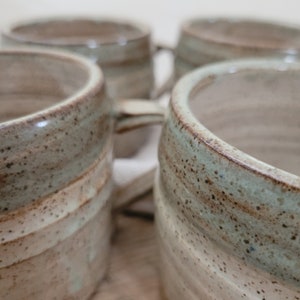 Handmade Soup Mugs, Cappachino Latte Cups Wheel Thrown Stoneware, White/Desert Sage 20oz image 6