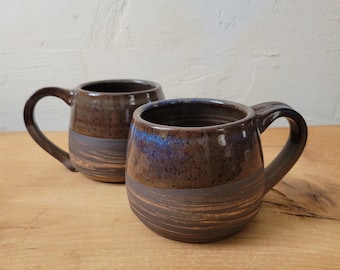 Set of 2 Marbled Mugs, Handthrown Stoneware/Midnight Blue