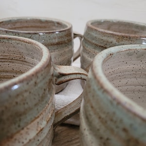 Handmade Soup Mugs, Cappachino Latte Cups Wheel Thrown Stoneware, White/Desert Sage 20oz image 7