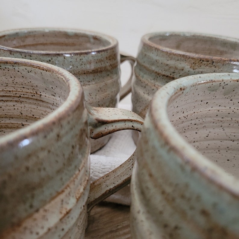 Handmade Soup Mugs, Cappachino Latte Cups Wheel Thrown Stoneware, White/Desert Sage 20oz image 7