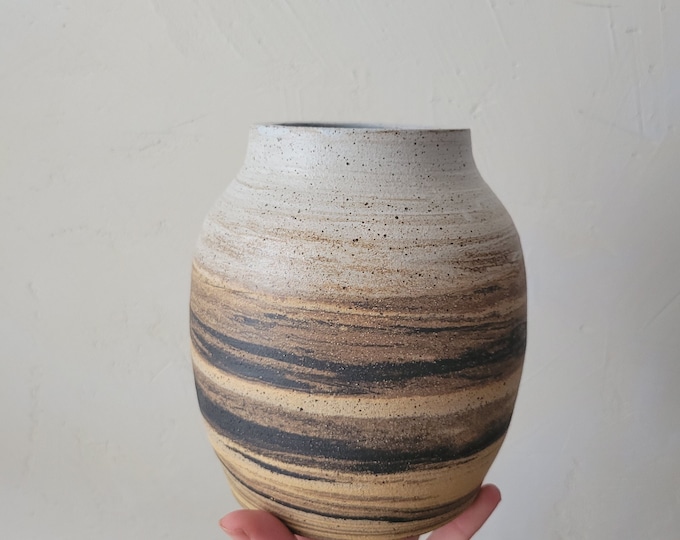 Handmade Marbled Clay Vase, Pottery Stoneware Ceramic