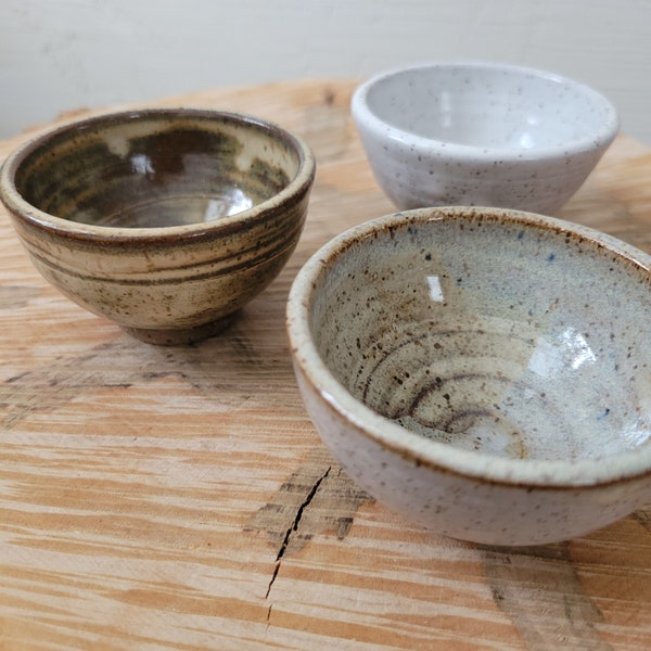 Pottery Mini Bowl Trio, Handmade Stoneware, Ceramic Ramekin Sauce Dish, Foodie Gift