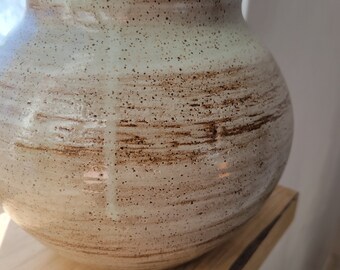 Pottery Vase Handmade, Brushed White Copper/Rustic Brown Stoneware