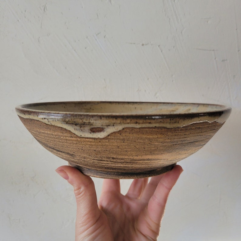 Set of 2 Handmade Pottery Pasta Bowls, Birch/white Glaze, Marbled