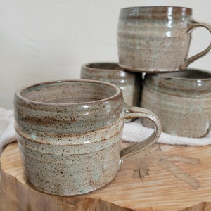 Handmade Soup Mugs, Cappachino Latte Cups Wheel Thrown Stoneware, White/Desert Sage 20oz image 1