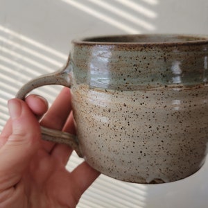 Handmade Soup Mugs, Cappachino Latte Cups Wheel Thrown Stoneware, White/Desert Sage 20oz image 10