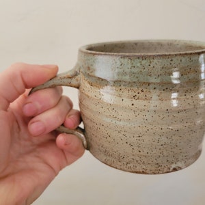 Handmade Soup Mugs, Cappachino Latte Cups Wheel Thrown Stoneware, White/Desert Sage 20oz image 4