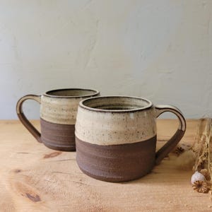 Set of 2 Soup Mugs, Cappachino Latte - Handmade Raw Stoneware/Birch Glaze 20oz