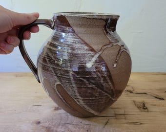 Handmade Pottery Pitcher, Speckled Stoneware/Poured Birch | Made in Vermont