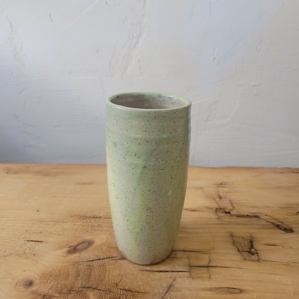 Spring Green Travel Tumbler, Handthrown Stoneware 14oz