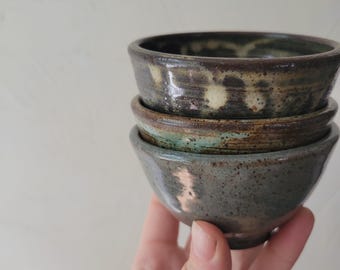 Set of 3 Handmade Pottery Minibowls - Stoneware/Glaze Trio - Ramekin Sauce Dish
