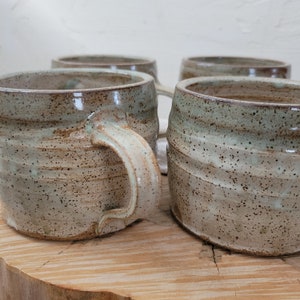 Handmade Soup Mugs, Cappachino Latte Cups Wheel Thrown Stoneware, White/Desert Sage 20oz image 9