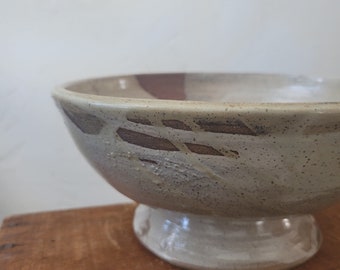 Wild Clay Pedestal Bowl Centerpiece, Handmade Stoneware Poured Glaze