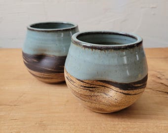 Set of 2 Marbled Dimple Wine Cups, Handthrown Stoneware in Comet