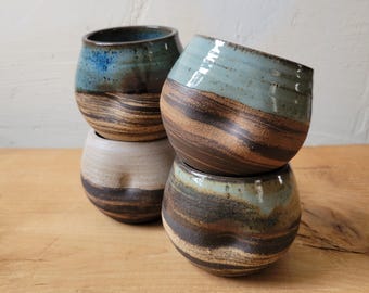 MIX N MATCH Set of 4 Dimple Wine Cups, Handmade Marbled Clay