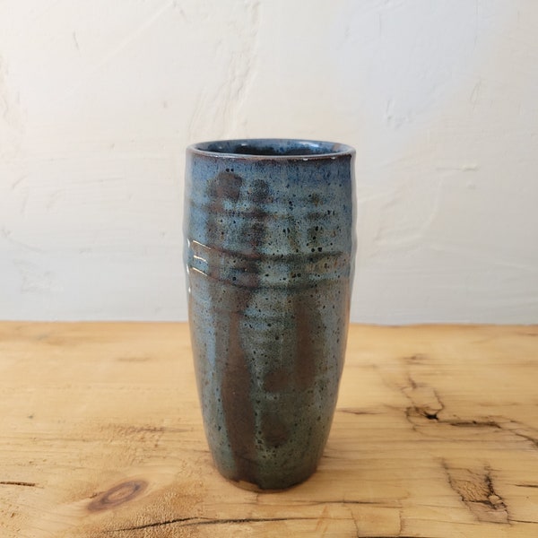 Handmade Travel Tumbler, Stoneware/Denim Glaze 16oz