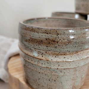 Handmade Soup Mugs, Cappachino Latte Cups Wheel Thrown Stoneware, White/Desert Sage 20oz image 2