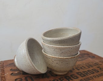 Set of 4 White Minibowls, Handmade Stoneware Pottery, Ramekin Sauce Dish