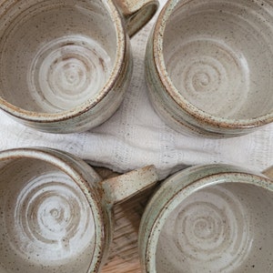 Handmade Soup Mugs, Cappachino Latte Cups Wheel Thrown Stoneware, White/Desert Sage 20oz image 5