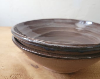 Set of 2 Pasta Dinner Bowls, Handthrown Stoneware/Brushed Glaze