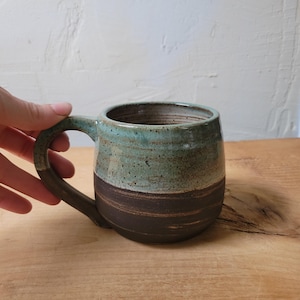 Marbled Mug, Handmade Stoneware/Copper Patina Green 16oz