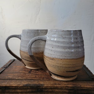Set of 2 Handmade Pottery Mugs, Marbled Stoneware/White Glaze 16oz