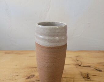 Raw Clay Travel Tumbler, Handmade Stoneware/White Glaze 18oz