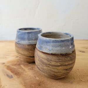 Set of 2 Wine/Whiskey Cups, Handmade Stoneware/Brushed Blue Glaze