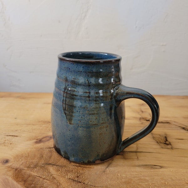 Handmade Pottery Mug, Brown Stoneware/Layered Denim Glaze 18oz