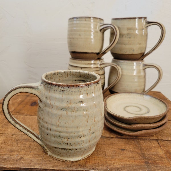 Birch Pottery Mug Handmade, Rustic Brown Stoneware 16-18oz (Matching Spoonrest Add-on Available)