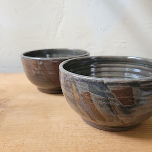 Set of 2 Ramen Bowls, Handmade Pottery Raw Dark Stoneware in Slate