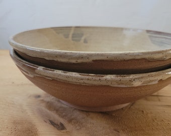 Set of 2 Handmade Pottery Pasta Dinner Bowls, Stoneware/Birch