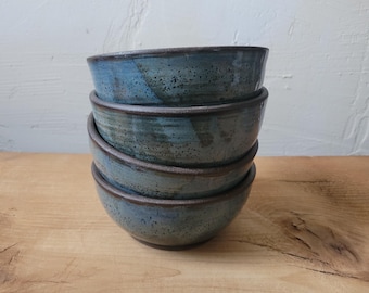 Set of 4 Handmade Ceramic Cereal Bowls in Denim Blue