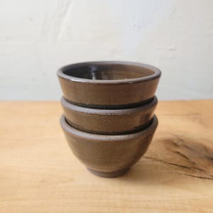Set of 3 Minibowls, Handthrown Pottery Stoneware/Brown Green Glaze, Ramekins Sauce Dish